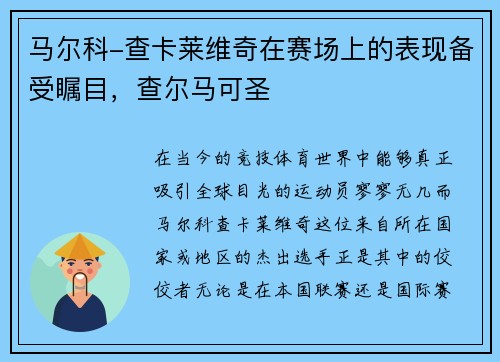 马尔科-查卡莱维奇在赛场上的表现备受瞩目，查尔马可圣