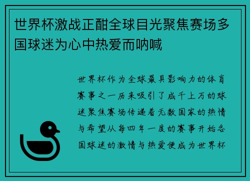 世界杯激战正酣全球目光聚焦赛场多国球迷为心中热爱而呐喊