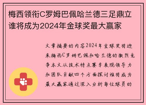 梅西领衔C罗姆巴佩哈兰德三足鼎立 谁将成为2024年金球奖最大赢家